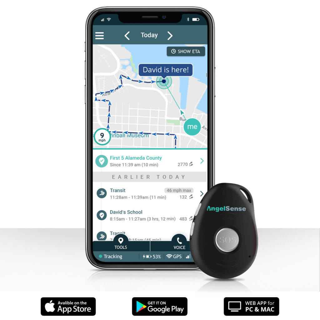 Phone displaying AngelSense tracking feature