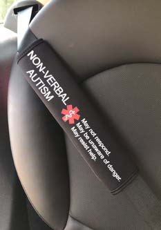 Non-verbal Autism sticker on a seatbelt